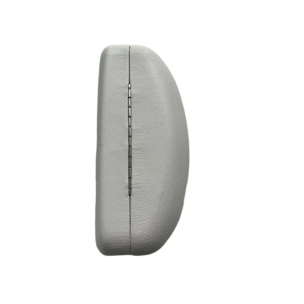 Michael Kors White Leather Hard Clam Shell Dome Sunglasses Case With Silver Logo